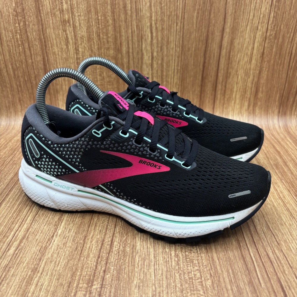 Brooks Ghost 14 Running Shoes Womens 7 Black Pink Teal 1203561B013